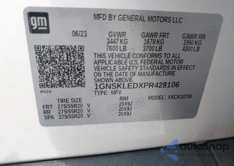 2023 Chevrolet Tahoe 4Wd Commercial Fleet z USA, uszkodzony, nr VIN 1GNSKLEDXPR428106